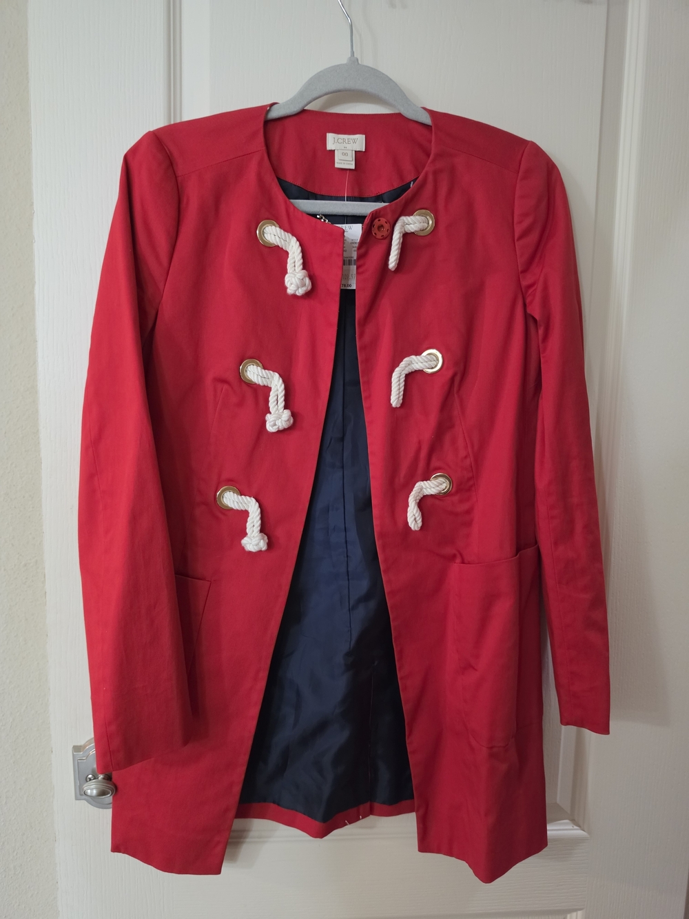 J. Crew Red Cotton Rope-Detail Trench Coat
